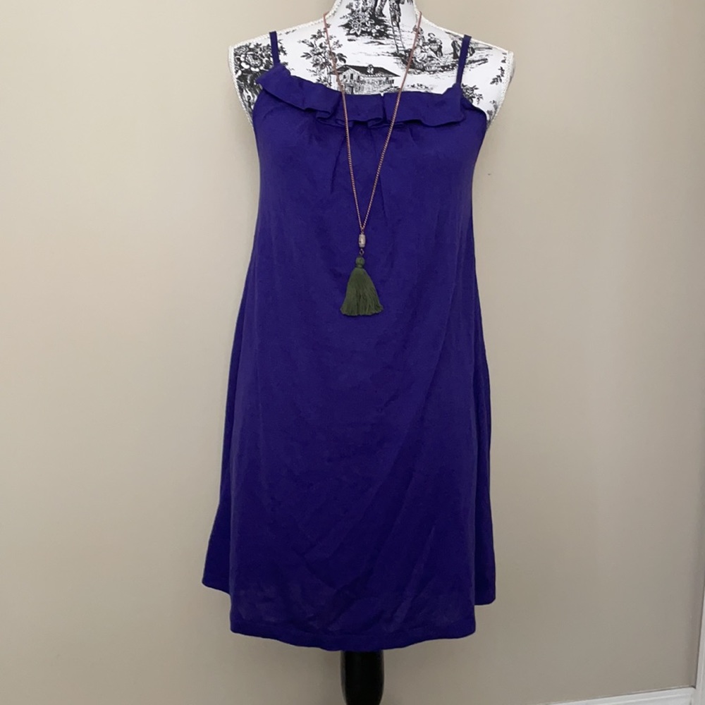 BCBGMaxAzria Ruffled Neck Trim knit Tunic Jersey rayon and silk